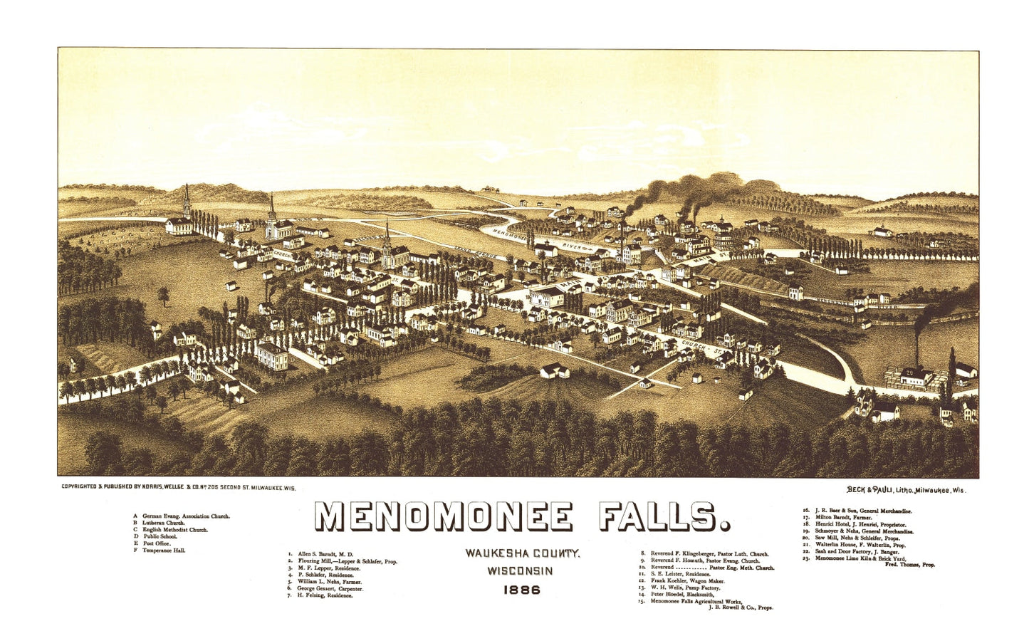 Vintage Map of Menomonee Falls, Wisconsin, 1886