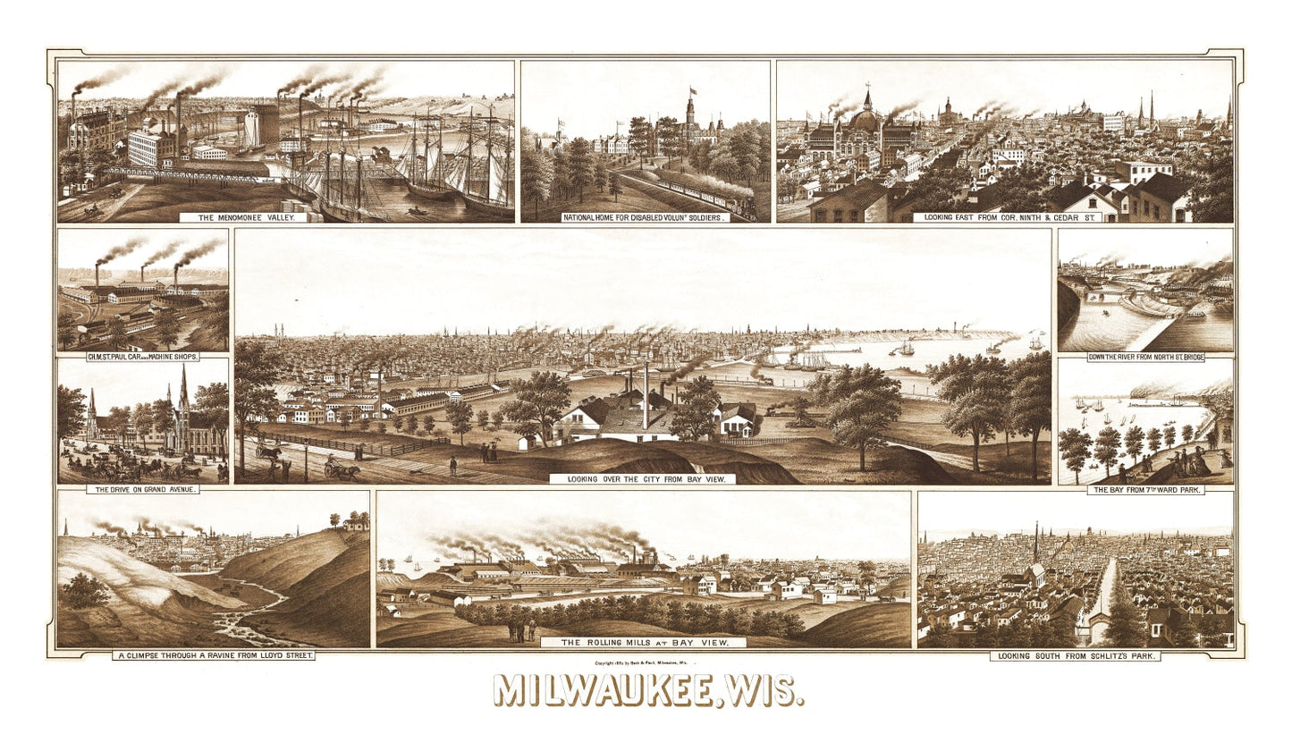 Vintage Map of Milwaukee, Wisconsin, 1882