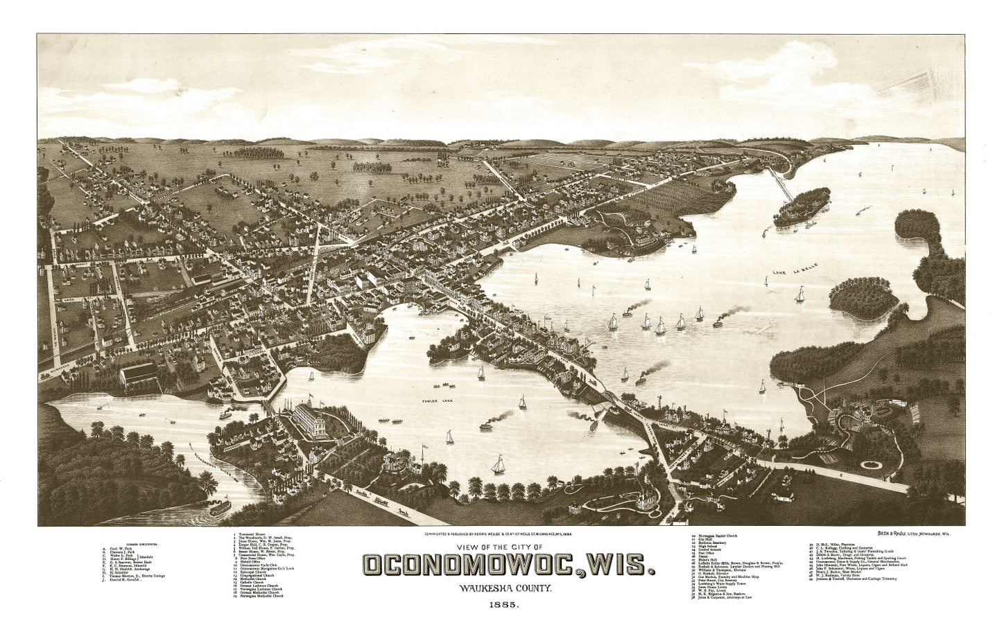 Vintage Map of Oconomowoc, Wisconsin, 1885