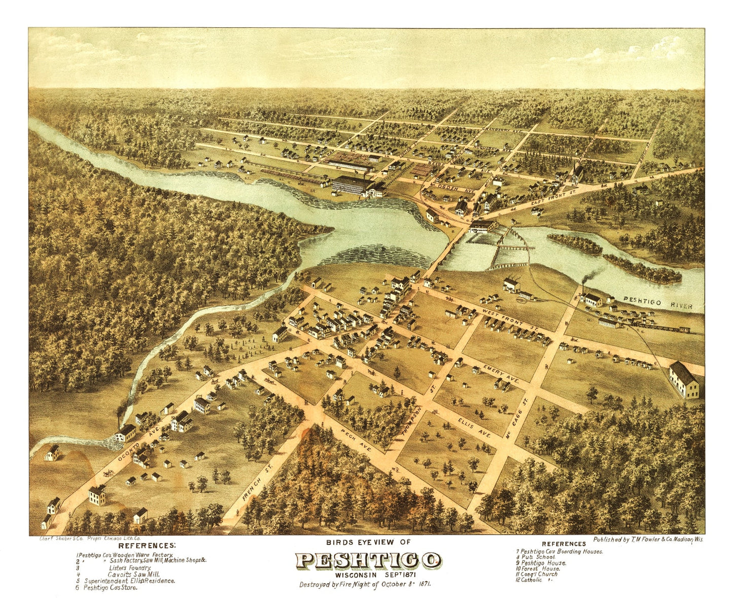 Vintage Map of Peshtigo, Wisconsin, 1871