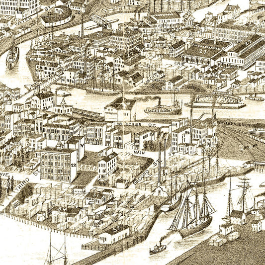 Vintage Map of Racine, Racine County, Wisconsin, 1883