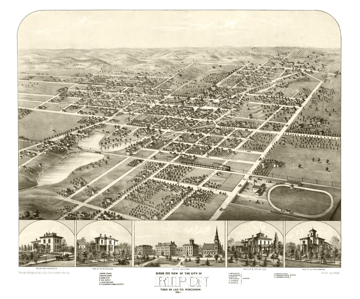 Vintage Map of Ripon, Wisconsin, 1867