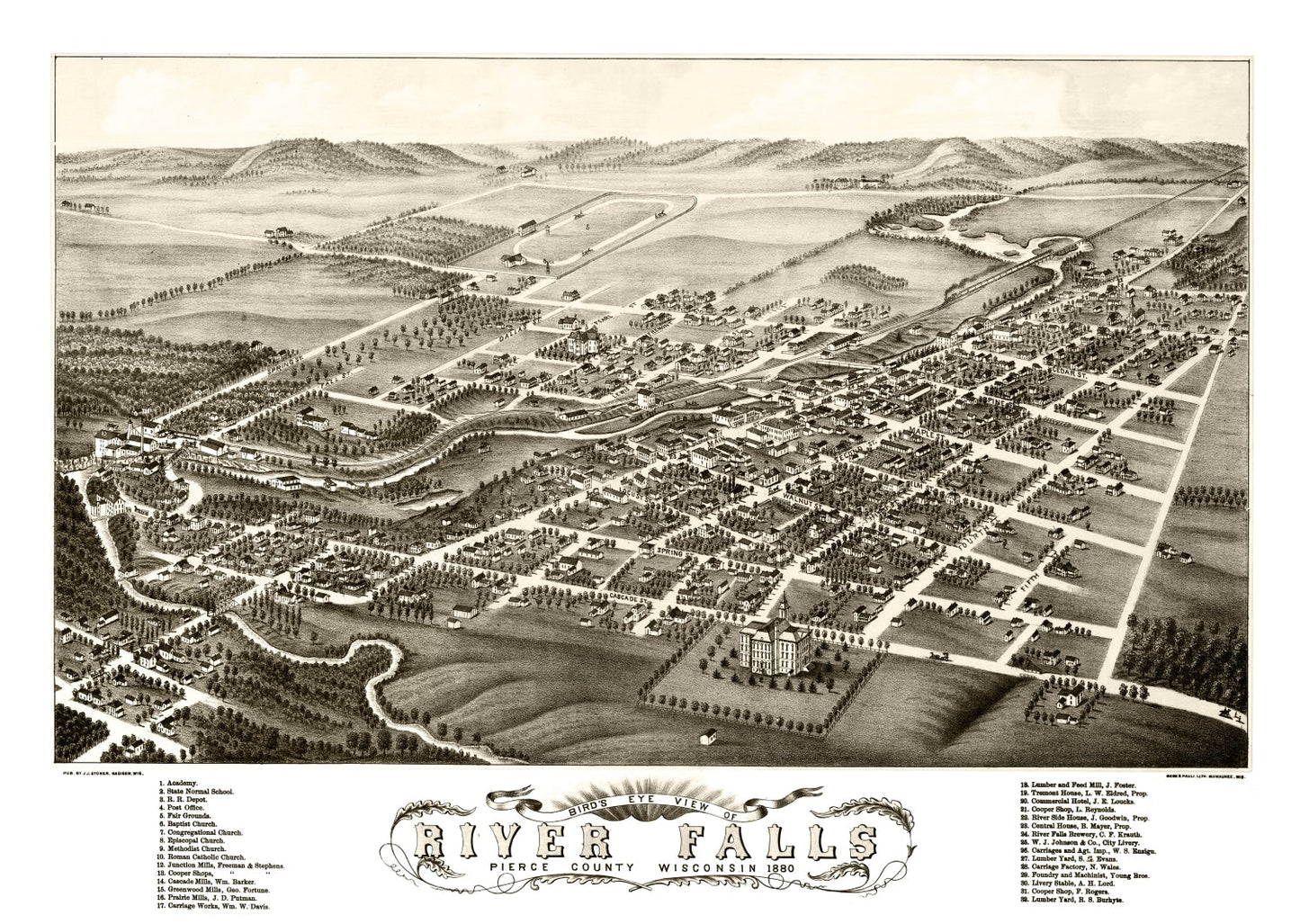 Vintage Map of River Falls, Wisconsin, 1880