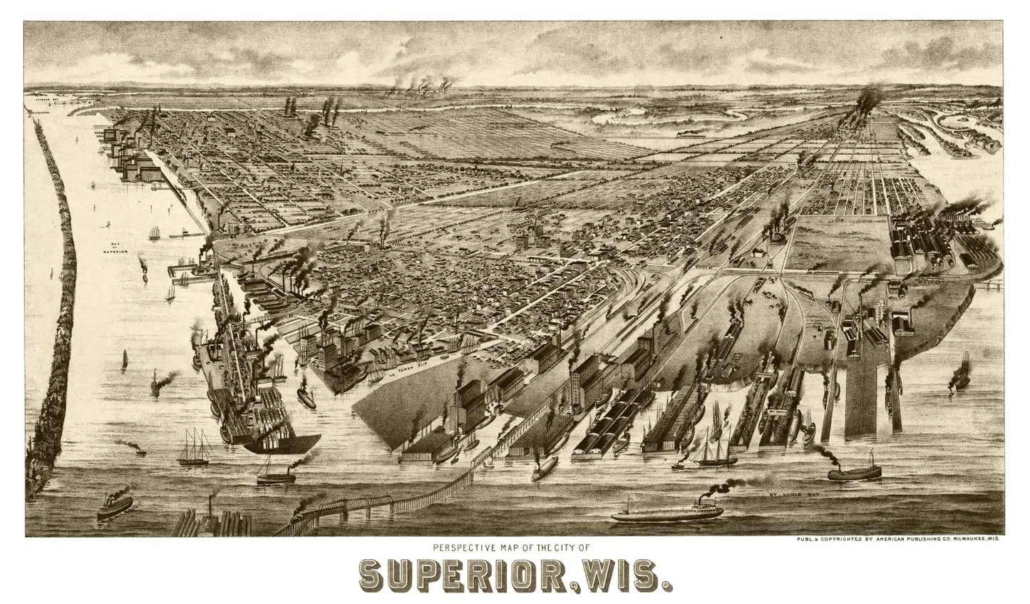 Vintage Map of Superior, Wisconsin, 1893
