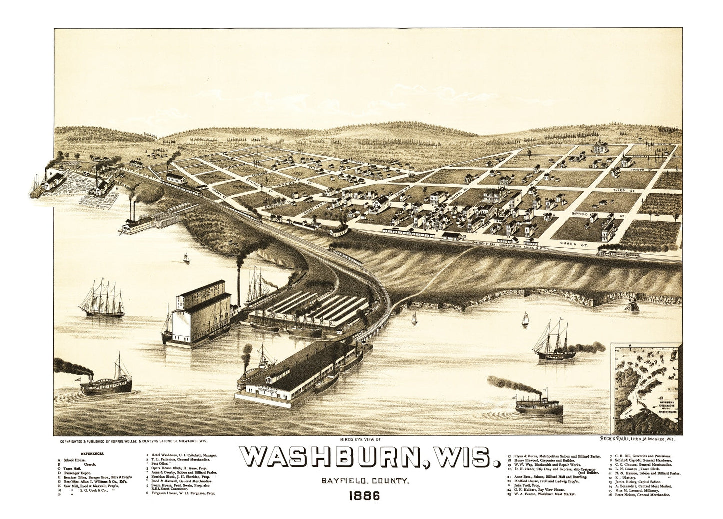Vintage Map of Washburn, Wisconsin, 1886