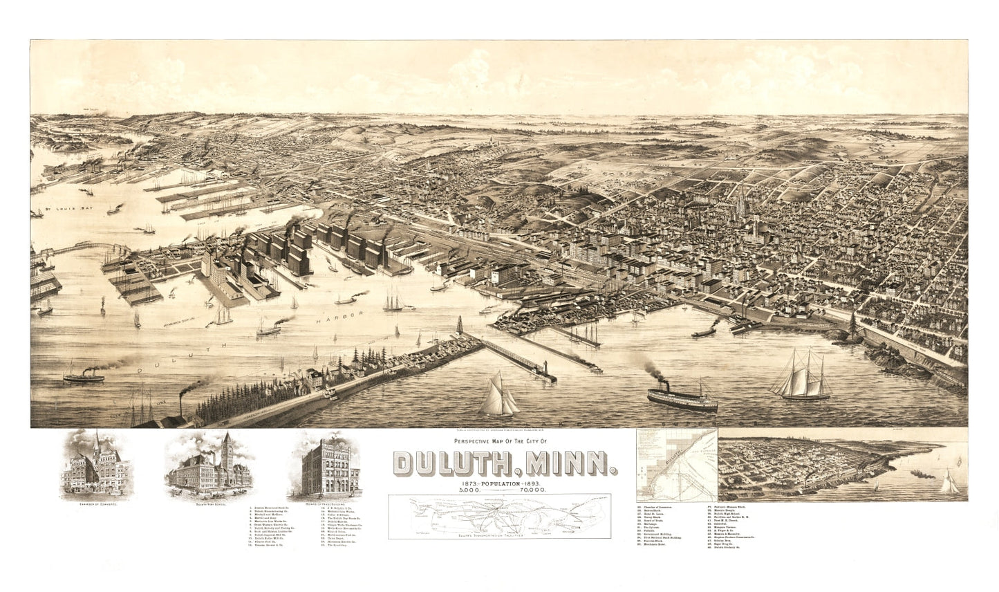 Vintage Map of Duluth, Minnesota, 1893