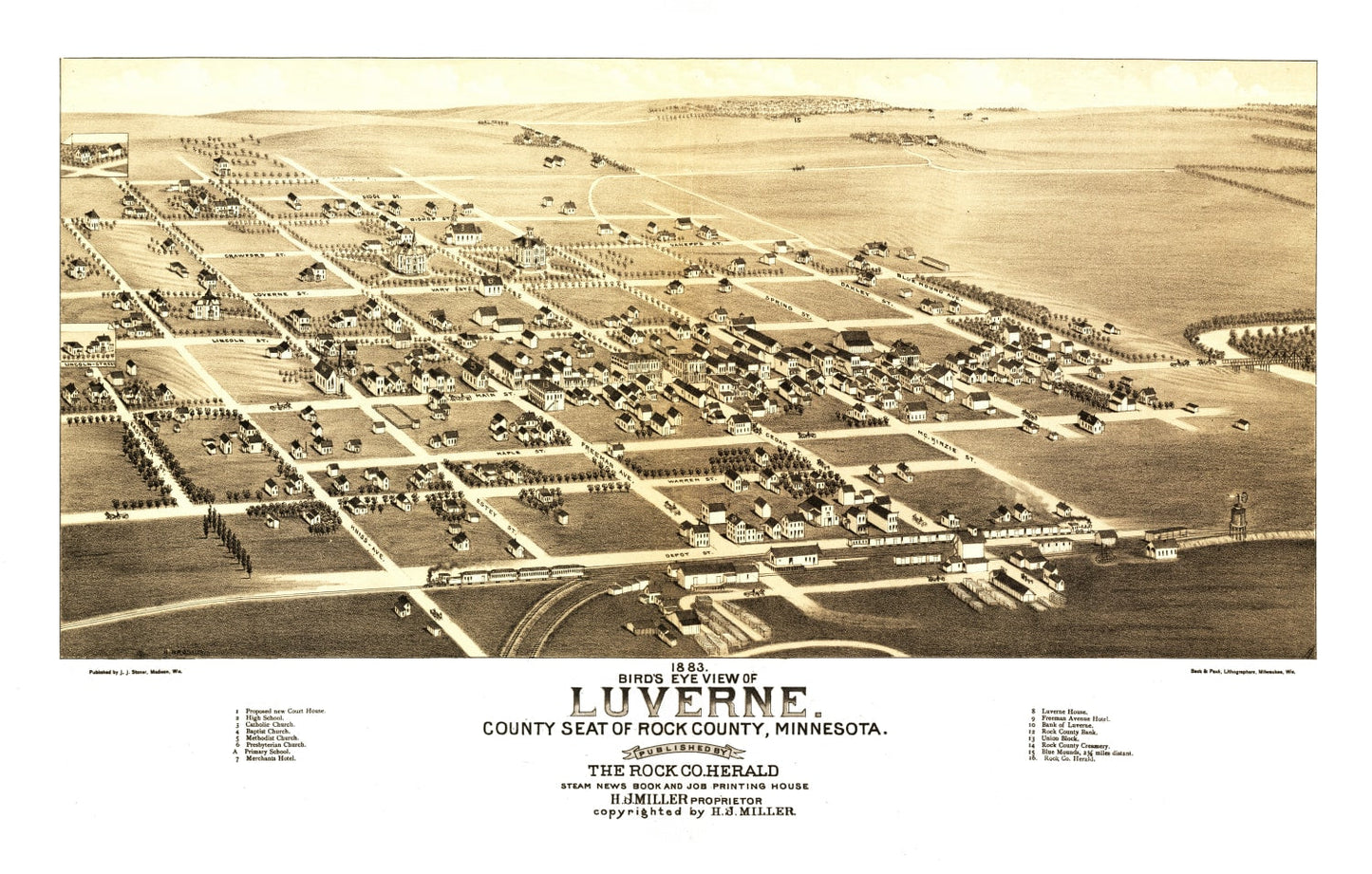 Vintage Map of Luverne, Minnesota, 1883