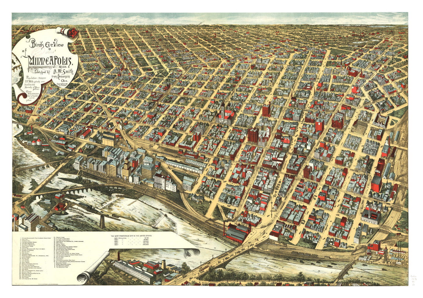 Vintage Map of Minneapolis, Minnesota, 1891 III