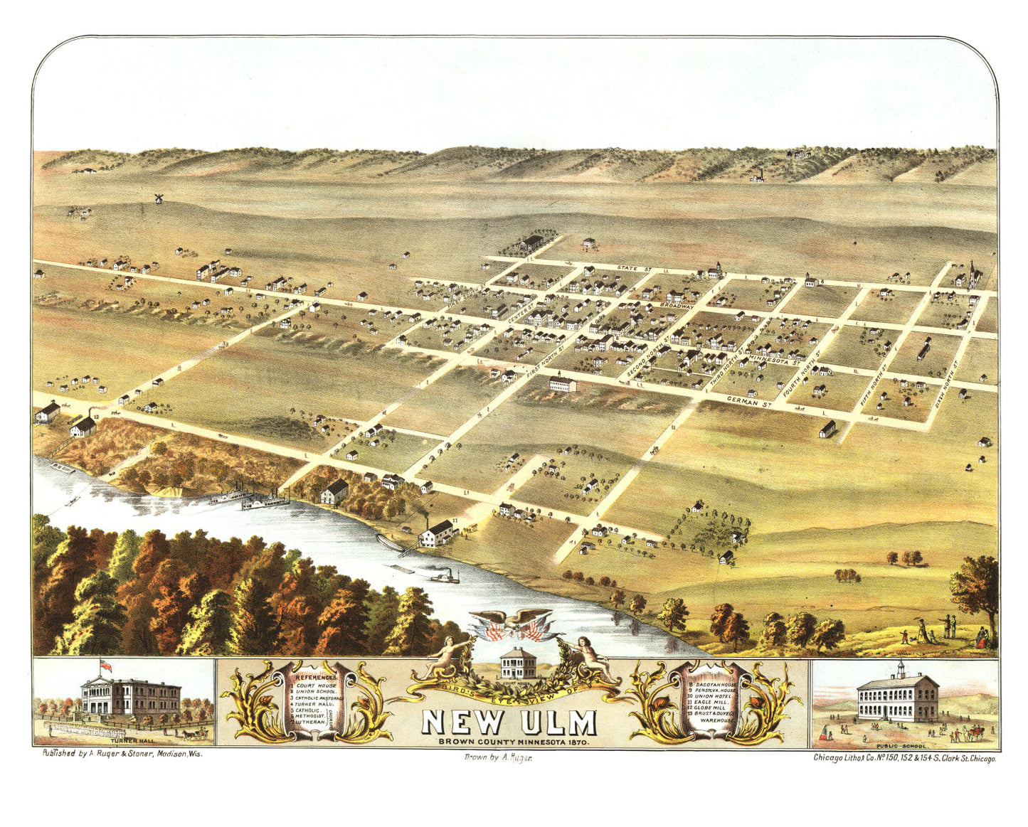 Vintage Map of New Ulm, Minnesota, 1870