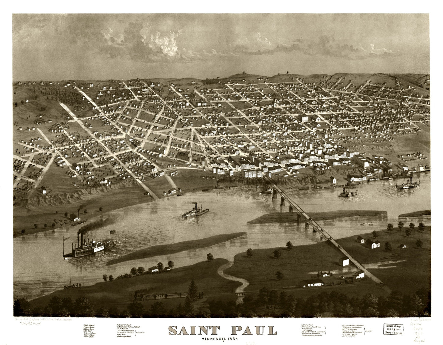 Vintage Map of St. Paul, Minnesota, 1867
