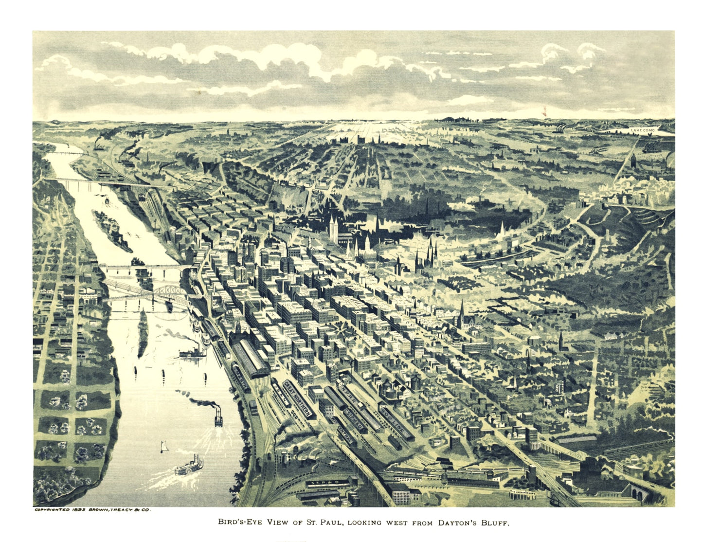Vintage Map of St. Paul, Minnesota, 1890