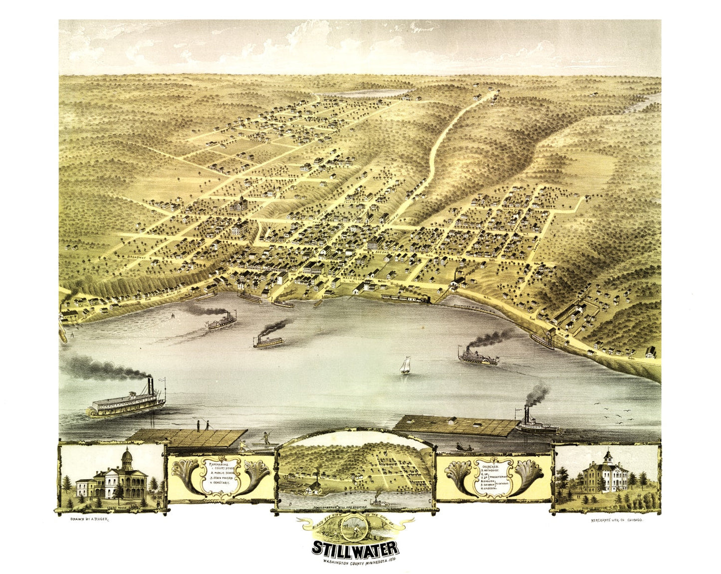 Vintage Map of Stillwater, Minnesota, 1870