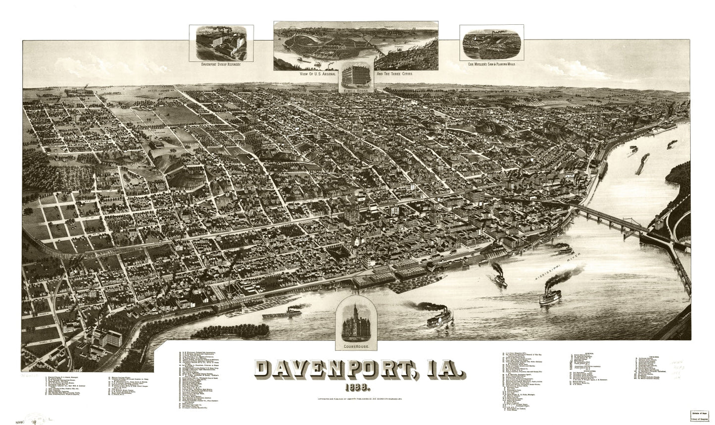 Vintage Map of Davenport, Iowa, 1888