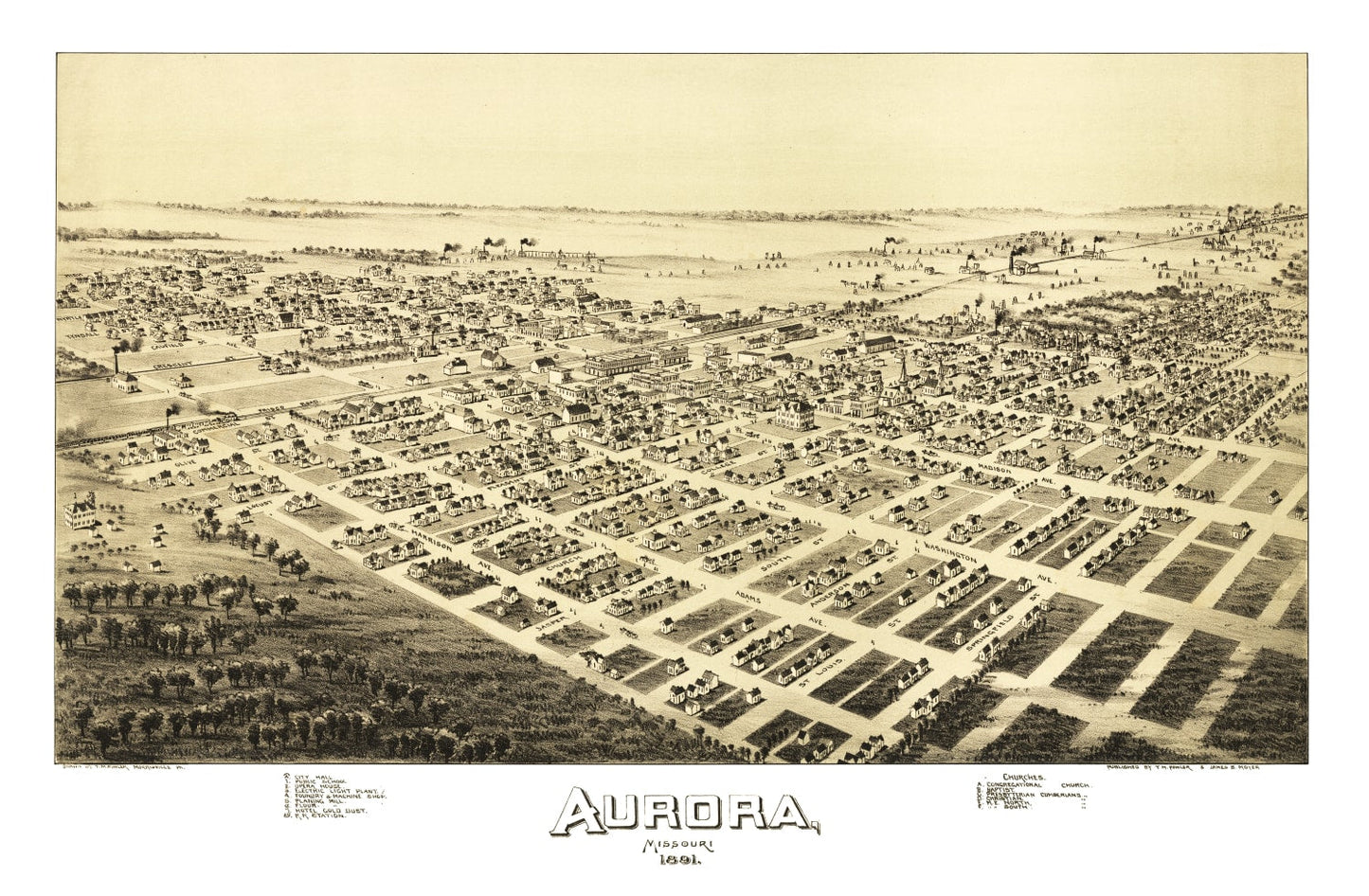 Vintage Map of Aurora, Missouri, 1891