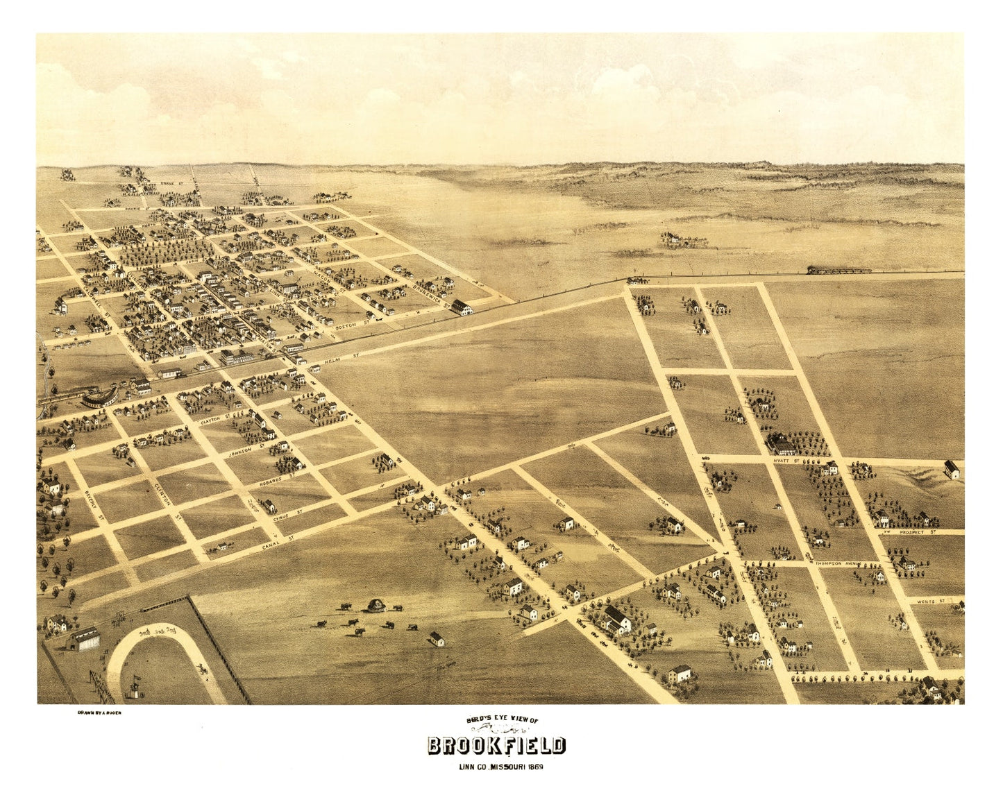 Vintage Map of Brookfield, Missouri 1869