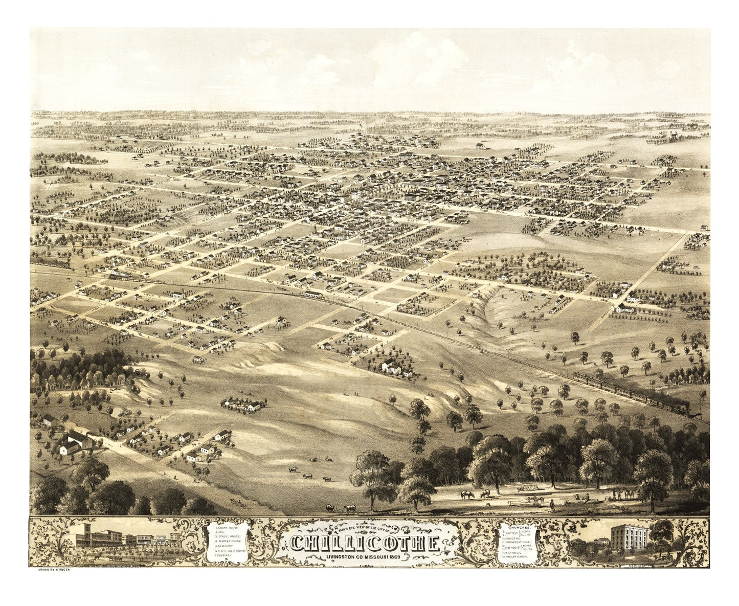 Vintage Map of Chillicothe, Missouri, 1869