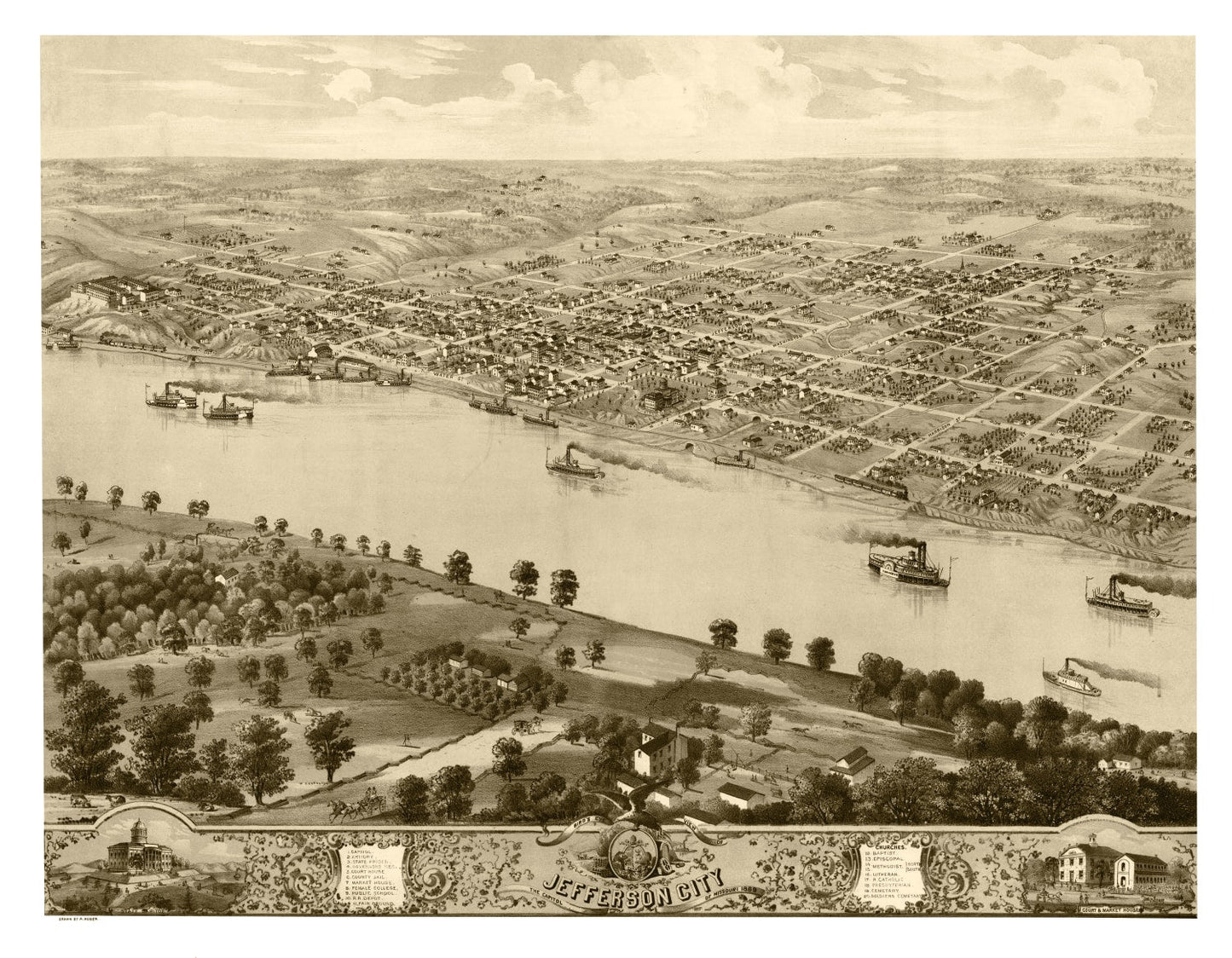 Vintage Map of Jefferson City, Cole County, Missouri, 1869