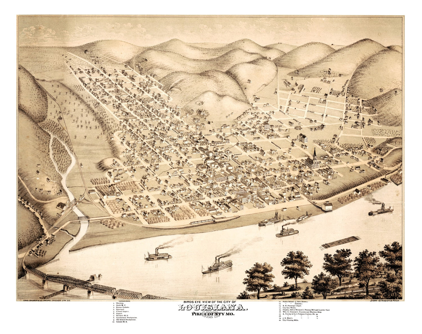 Vintage Map of Louisiana, Pike County, Missouri, 1876
