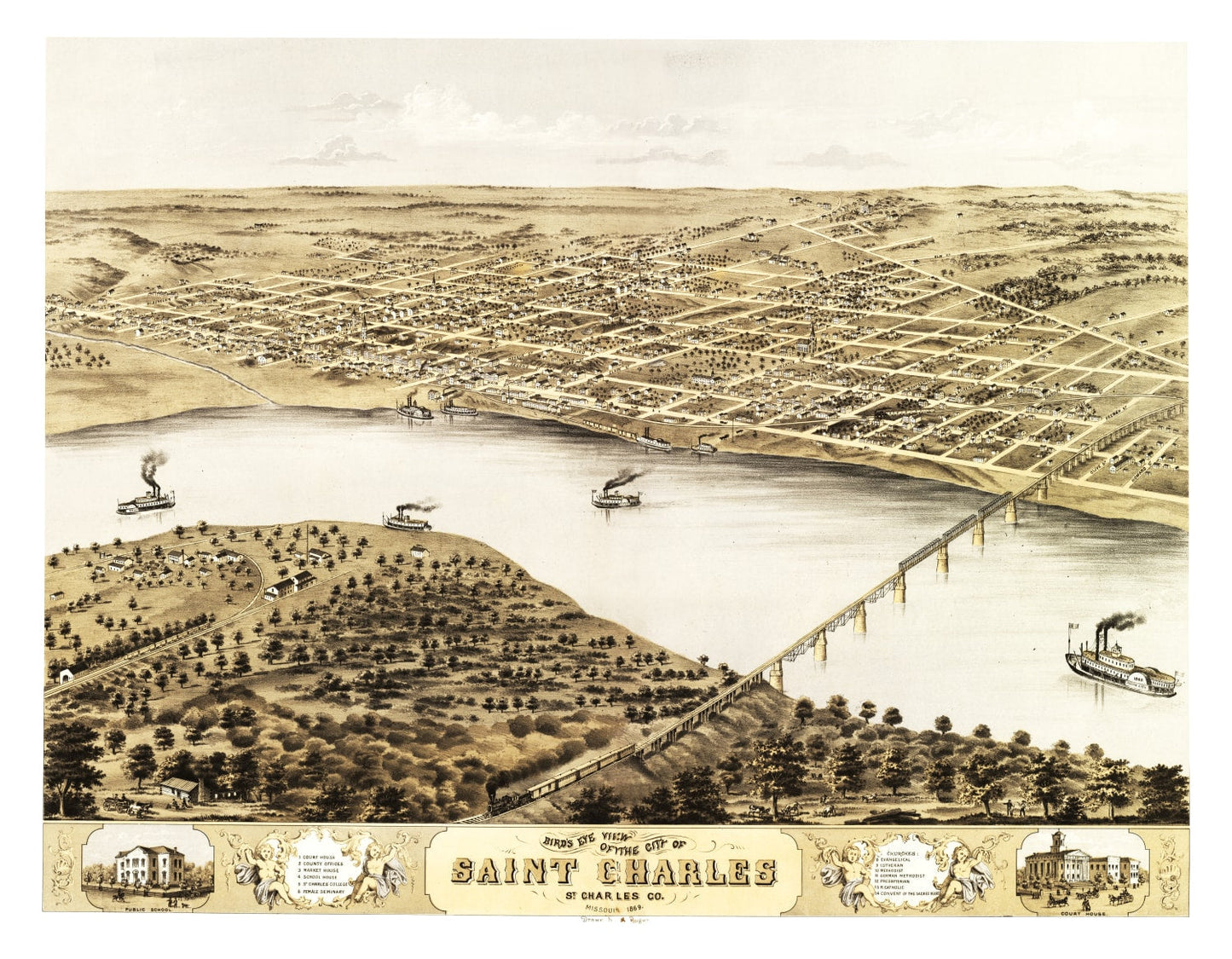 Vintage Map of St. Charles, Missouri, 1869