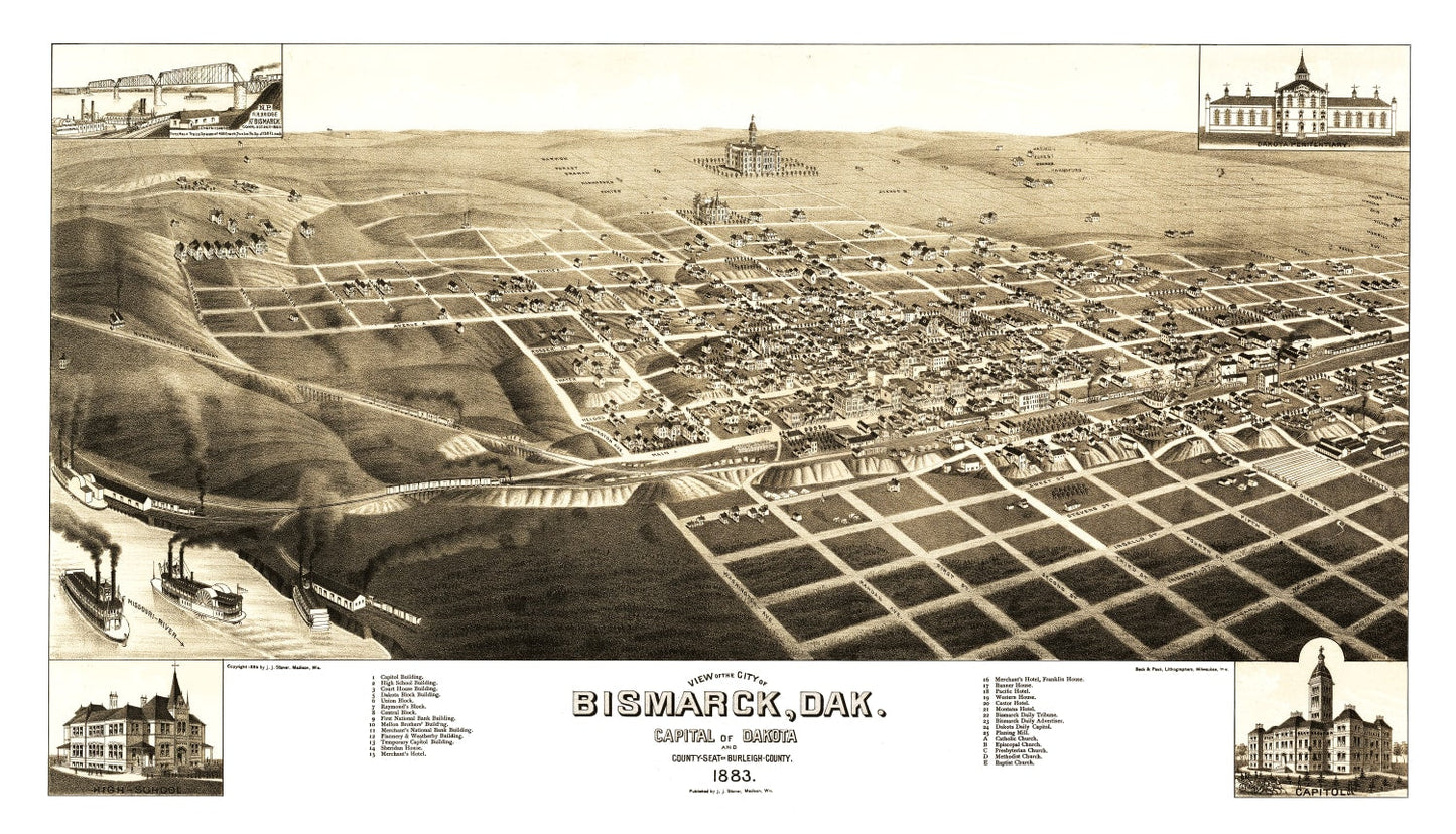 Vintage Map of Bismarck, North Dakota, 1883