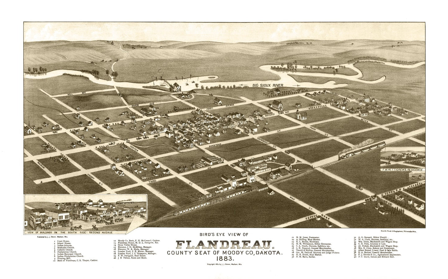 Vintage Map of Flandreau, South Dakota 1883