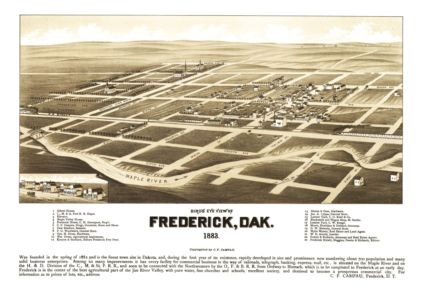 Vintage Map of Frederick, South Dakota, 1883