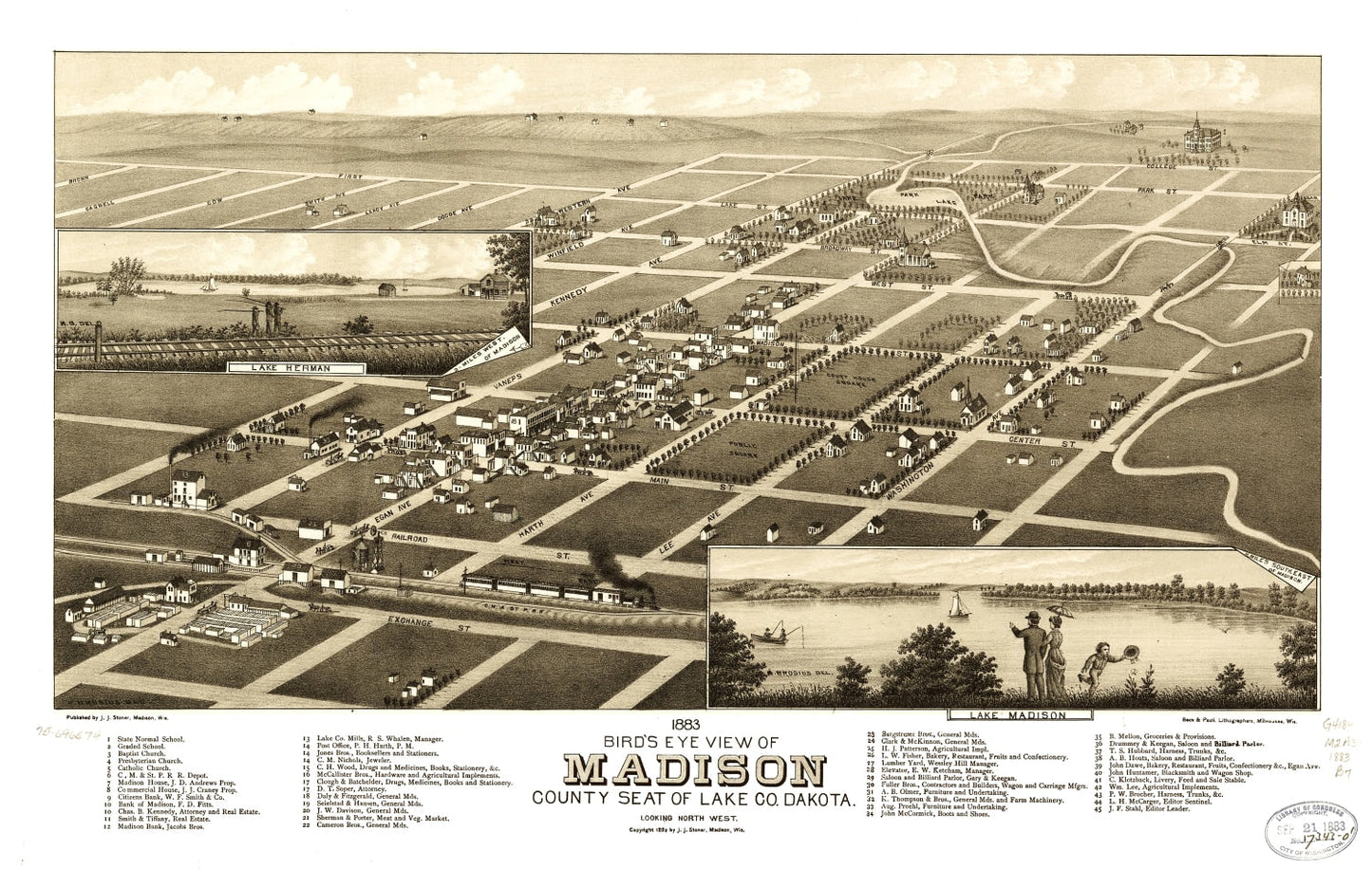 Vintage Map of Madison, South Dakota, 1883