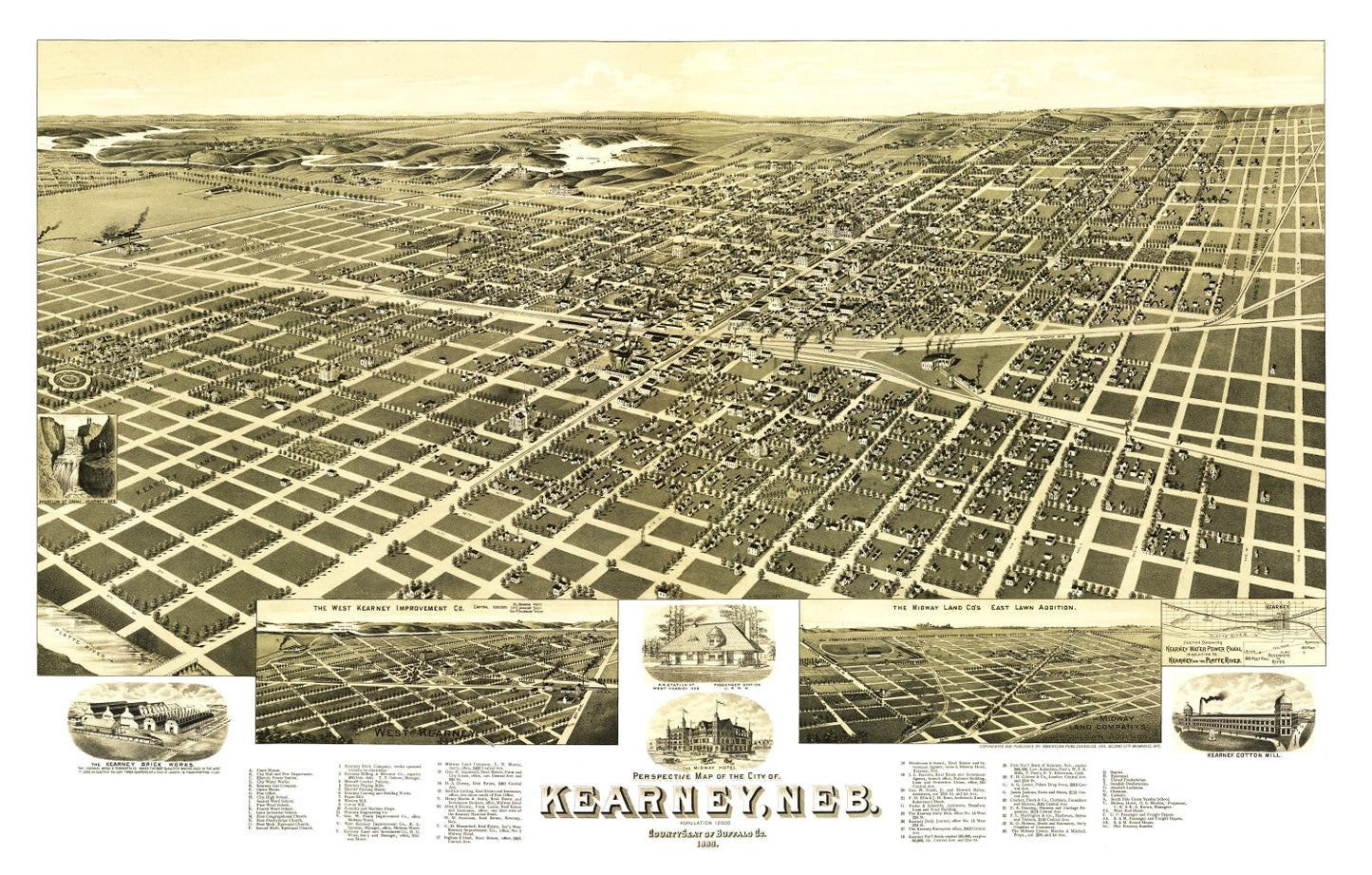 Vintage Map of Kearney, Nebraska, 1889