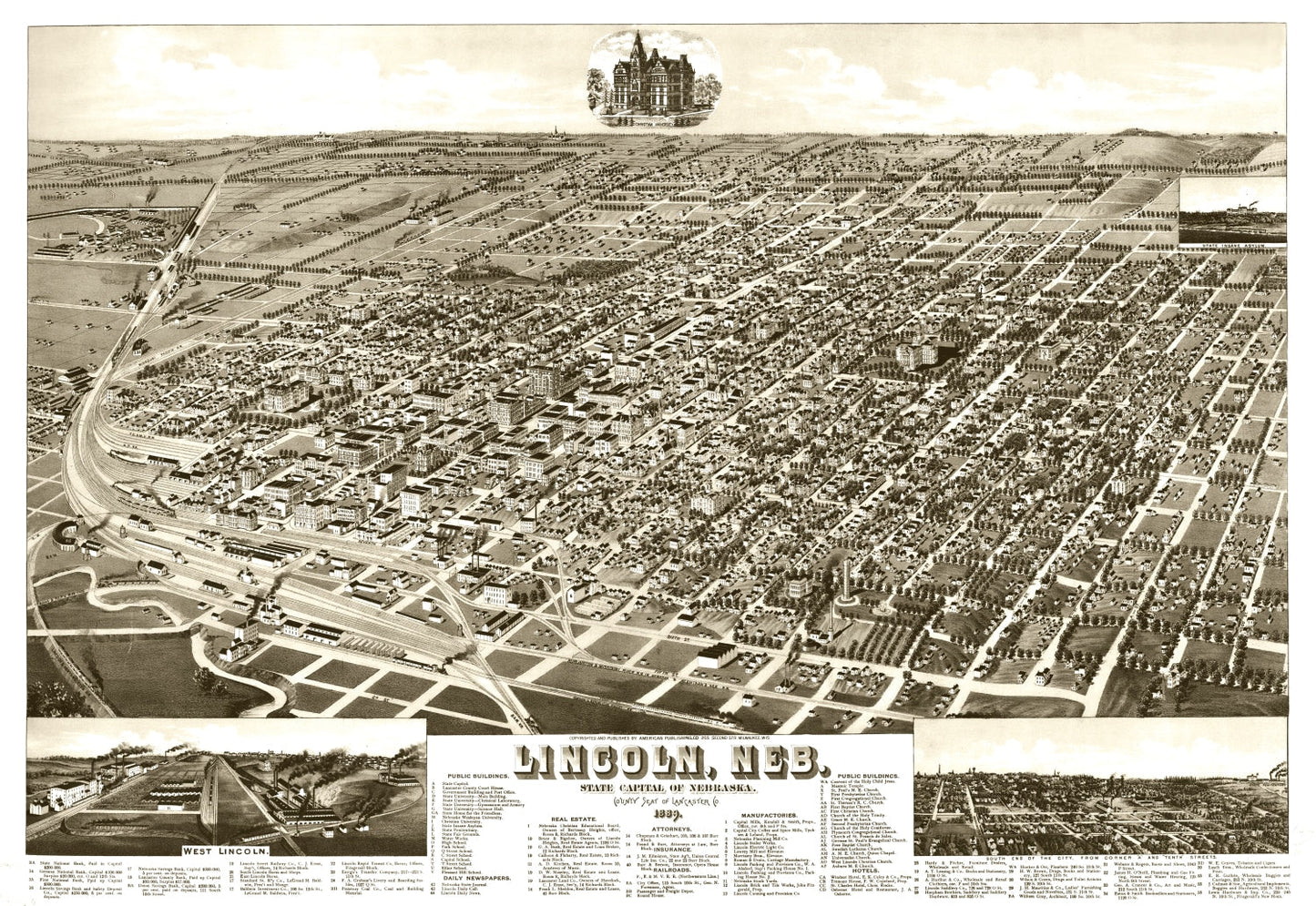 Vintage Map of Lincoln, Nebraska, 1889