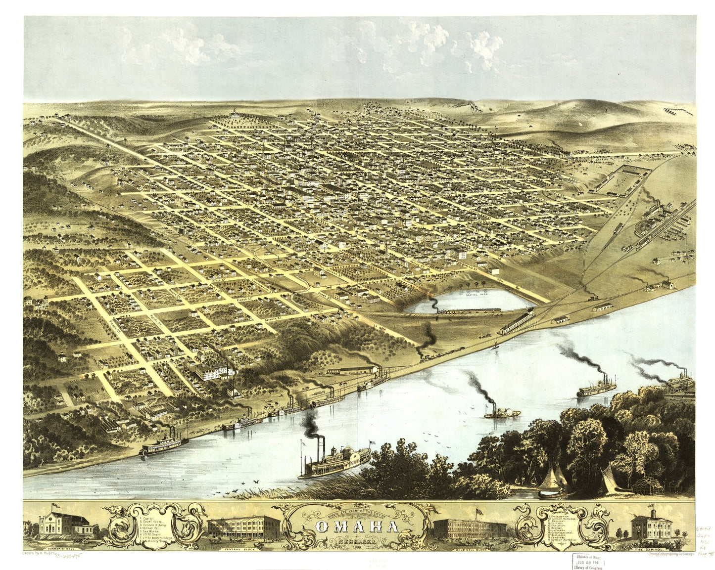 Vintage Map of Omaha, Nebraska, 1868