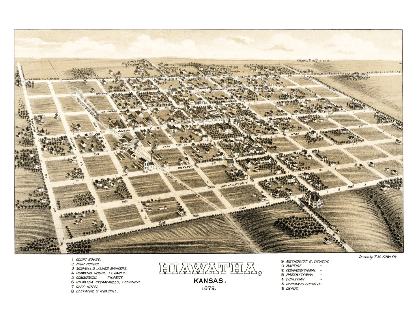 Vintage Map of Hiawatha, Kansas, 1879
