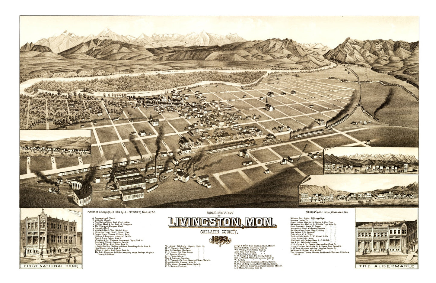 Vintage Map of Livingston, Montana, 1883