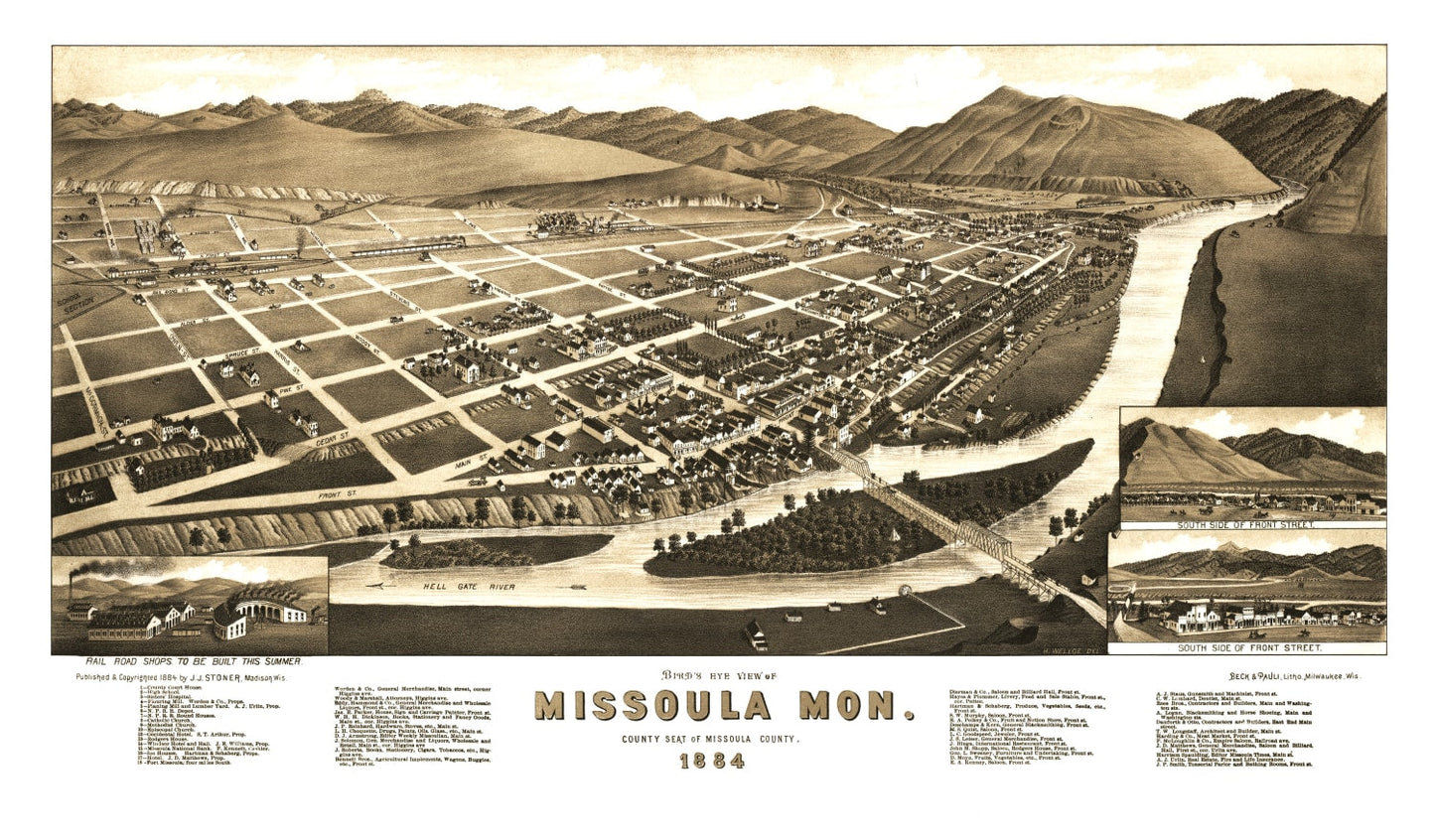Vintage Map of Missoula, Montana, 1884