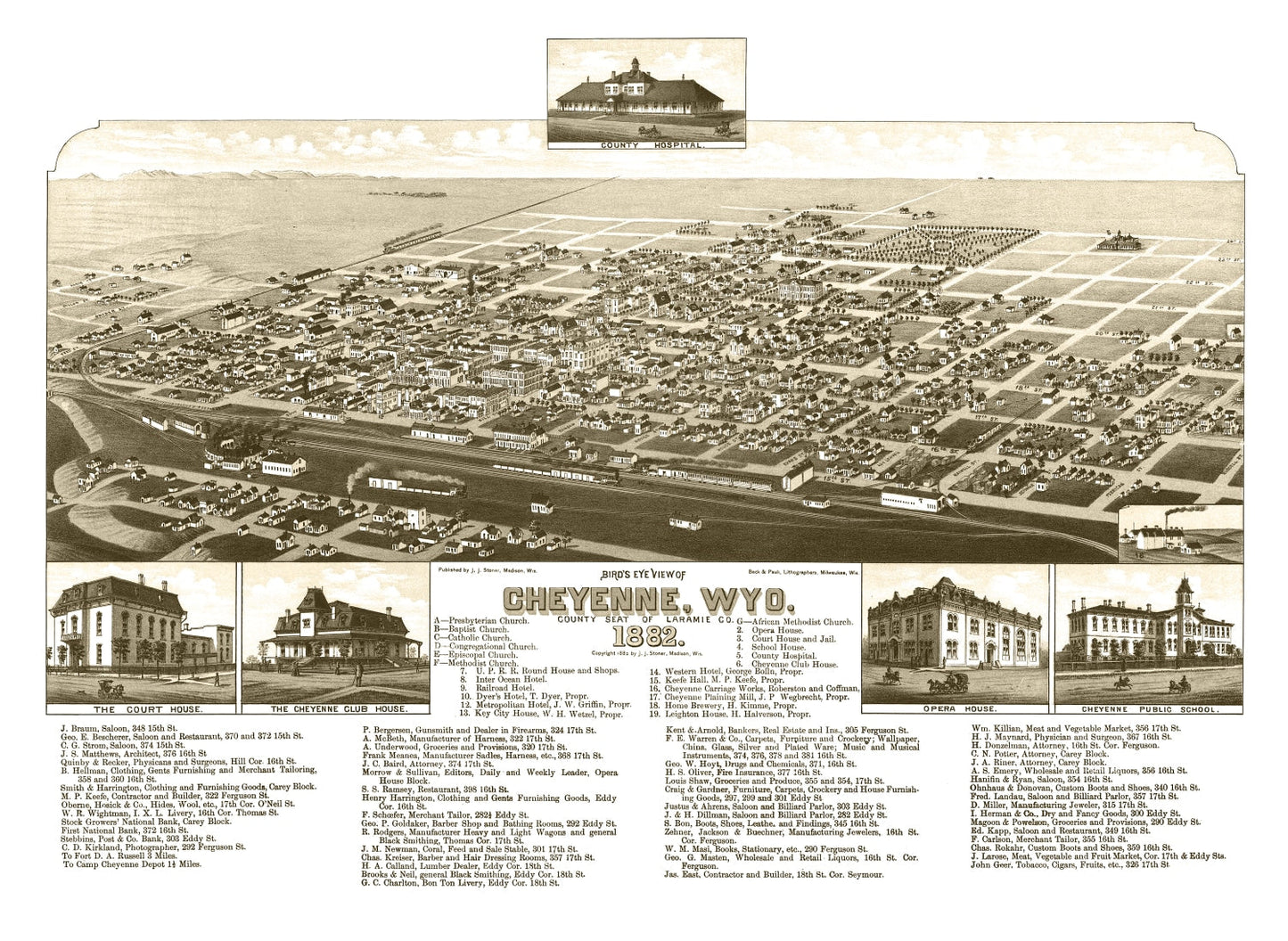Vintage Map of Cheyenne, Wyoming 1882
