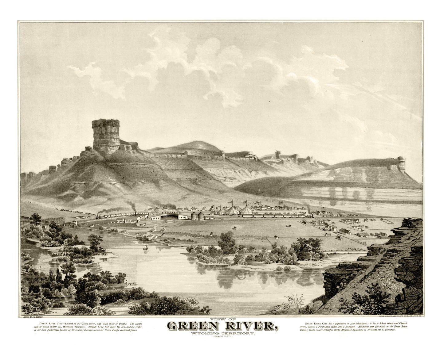 Vintage Map of Green River, Wyoming, 1875