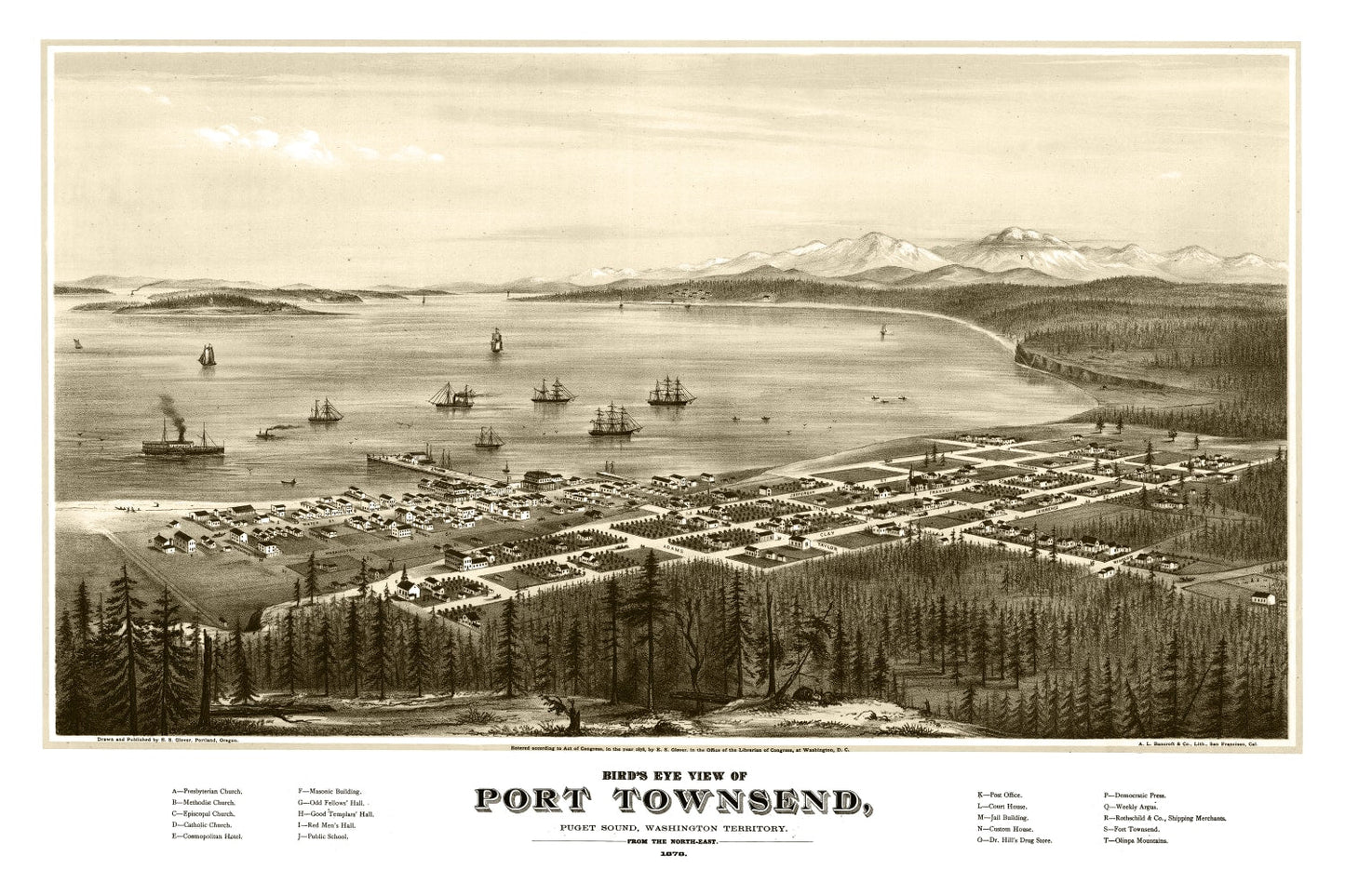 Vintage Map of Port Townsend, Washington, 1878