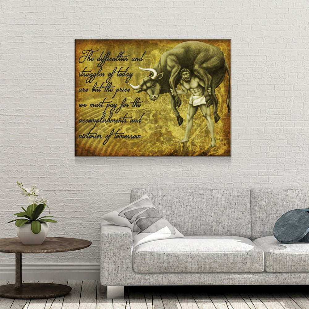 Milo Of Croton Canvas Wall Art, Olympian Wrestler Quote