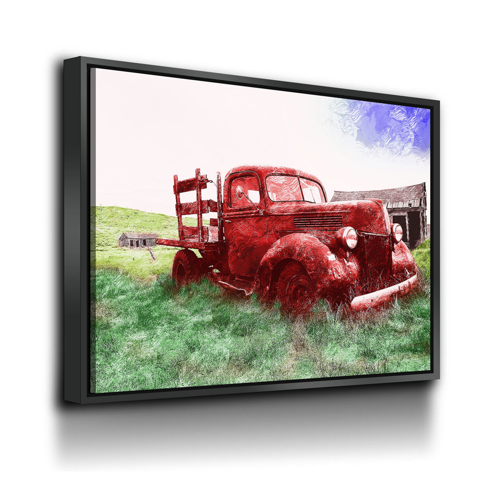 Old Red Farm Truck Canvas Wall Art