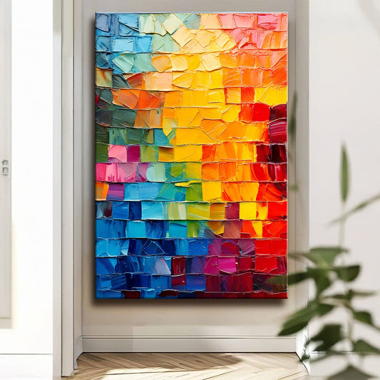 Rainbow Mosaic Palette Knife Abstract canvas shown in a styled room setting, view 2
