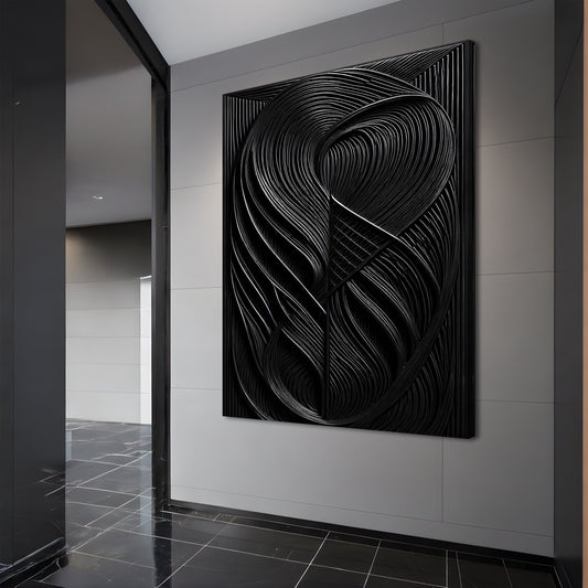 Black Looping Curves canvas shown in a styled room setting, view 2