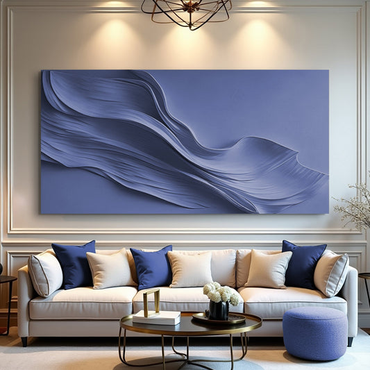 Periwinkle Blue Flowing Wave Minimalist canvas shown in a styled room setting, view 2