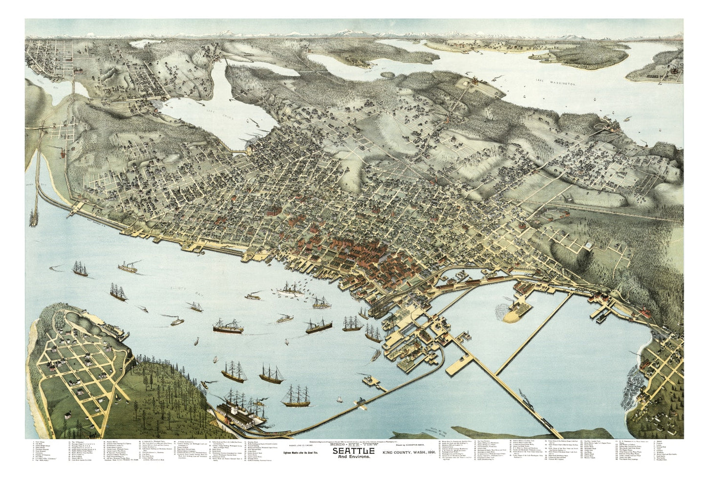 Vintage Map of Seattle, Washington, 1891