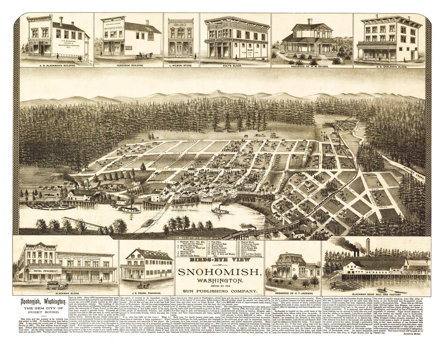 Vintage Map of Snohomish, Washington, 1890