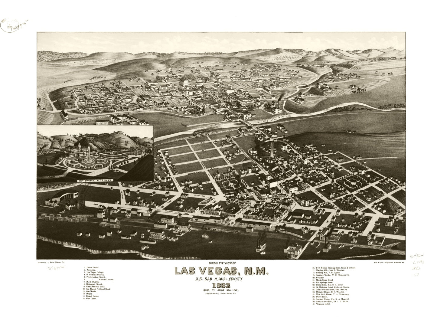 Vintage Map of Las Vegas, New Mexico, 1882