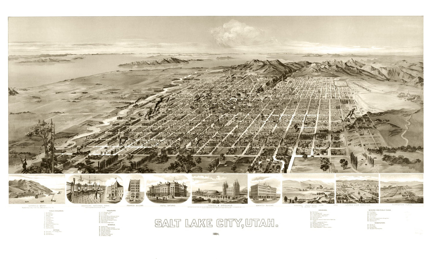 Vintage Map of Salt Lake City, Utah, 1891 II