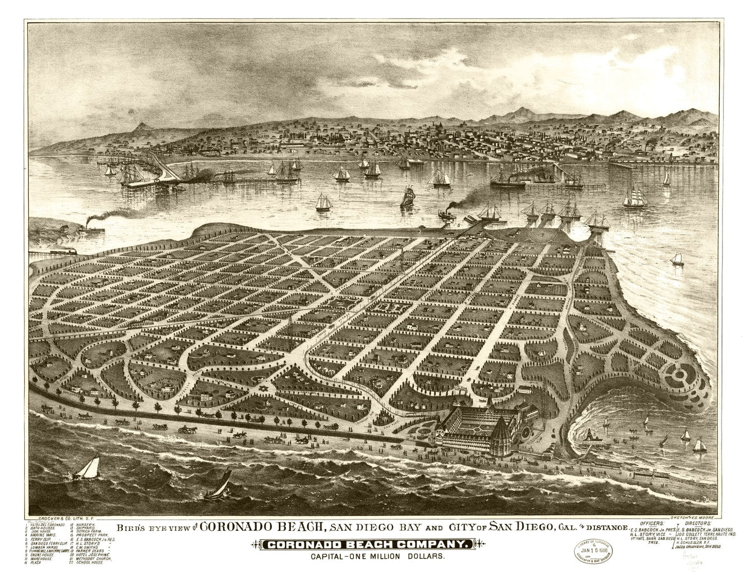 Vintage Map of San Diego, California, 1880