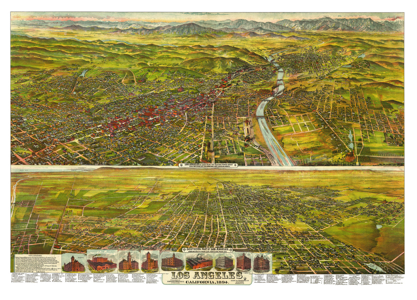 Vintage Map of Los Angeles, California, 1894