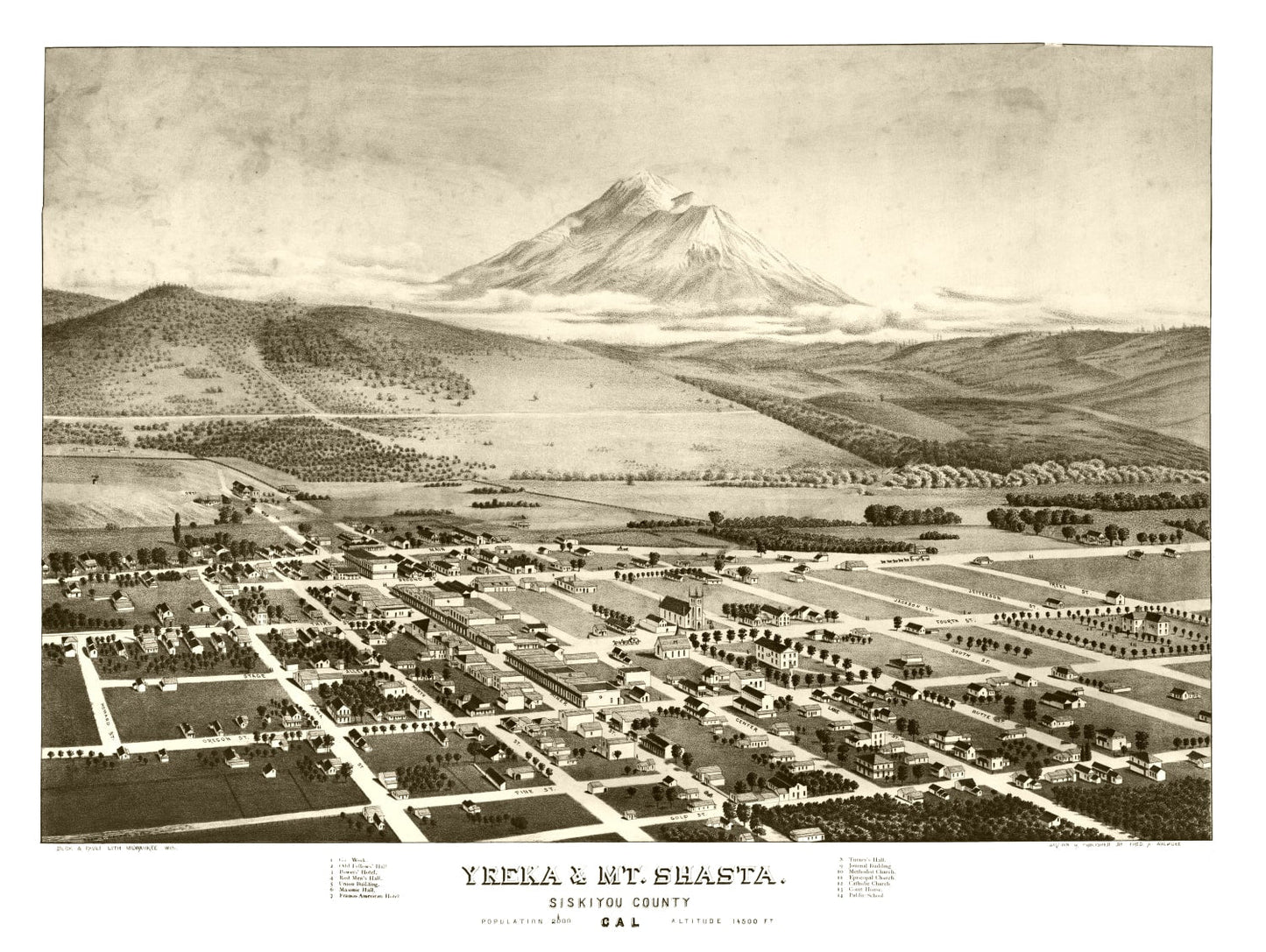 Vintage Map of Yreka and Mt. Shasta, California, 1884
