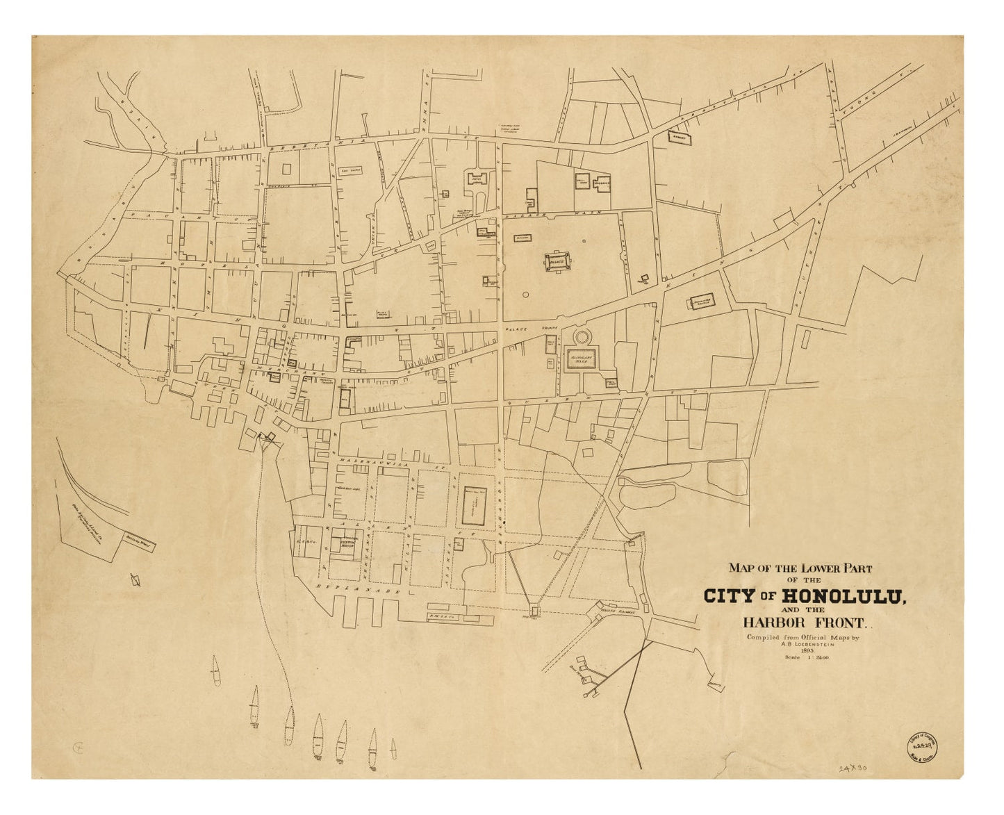 Vintage Map of Honolulu, Hawaii, 1893