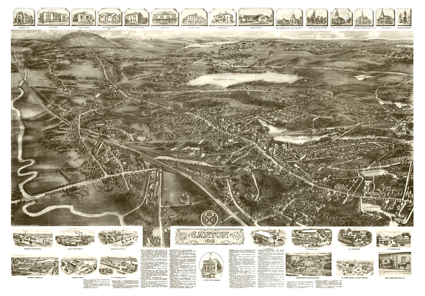 Vintage Map of Canton, Massachusetts, 1918